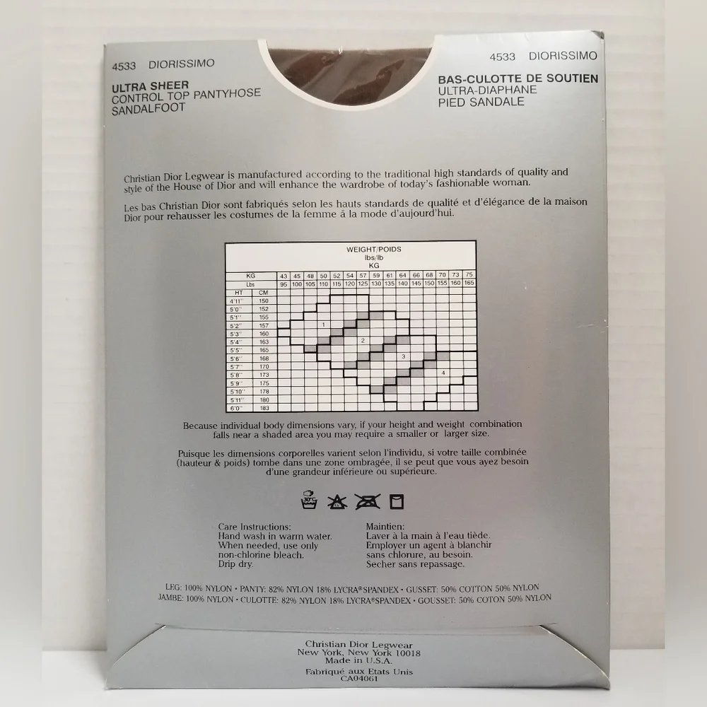 Christian Dior 4533 Diorissimo French Taupe UltraSheer Control Top Pantyhose NWT